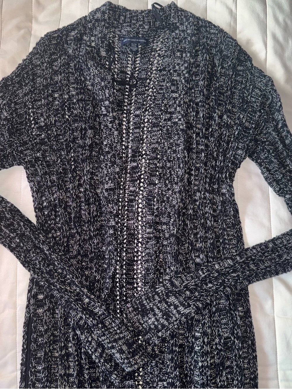 American Eagle Outfitters Black & White Marled Open-Front Cardigan